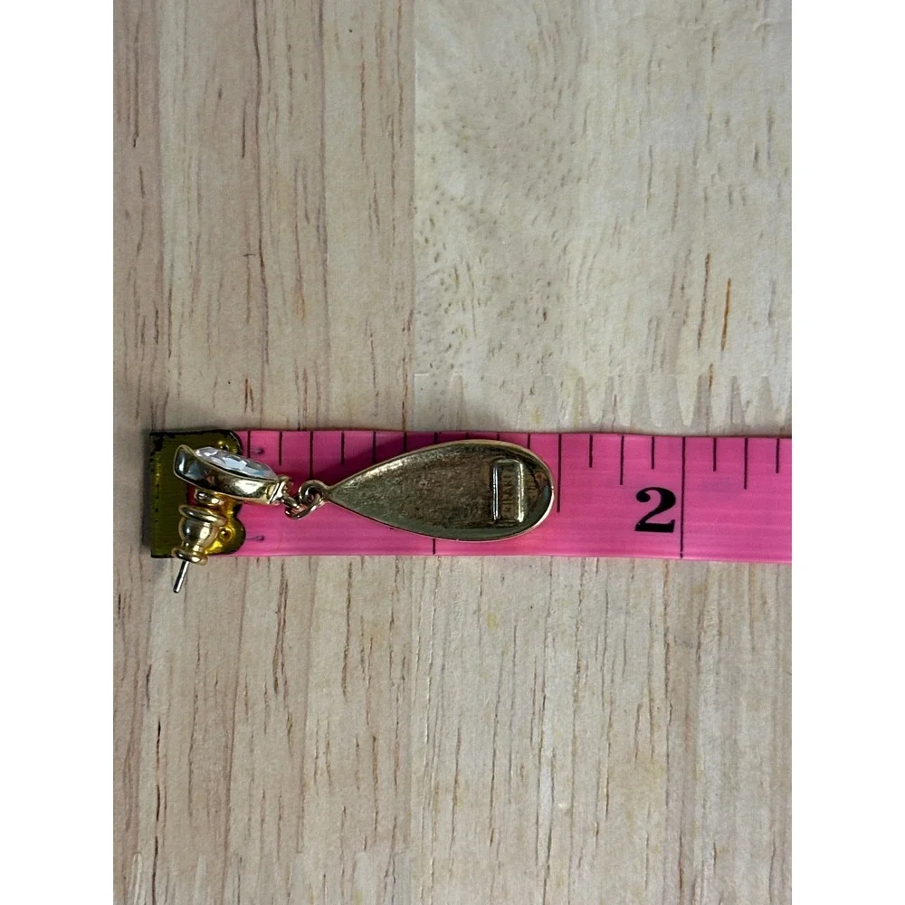 Gold Tone Black Enamel and Crystal Teardrop‎ Drop Earrings Marquise Stud